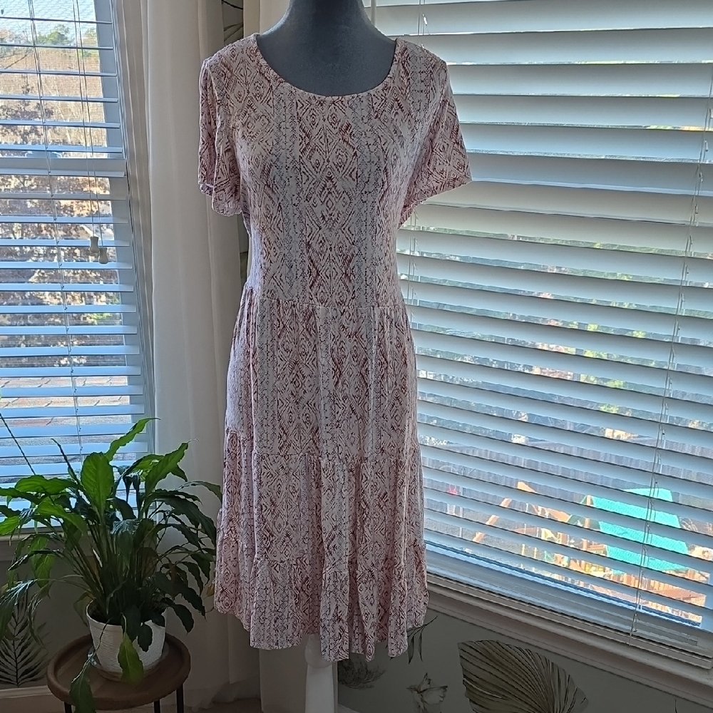 Torrid Pink and White Patterned Midi Dress